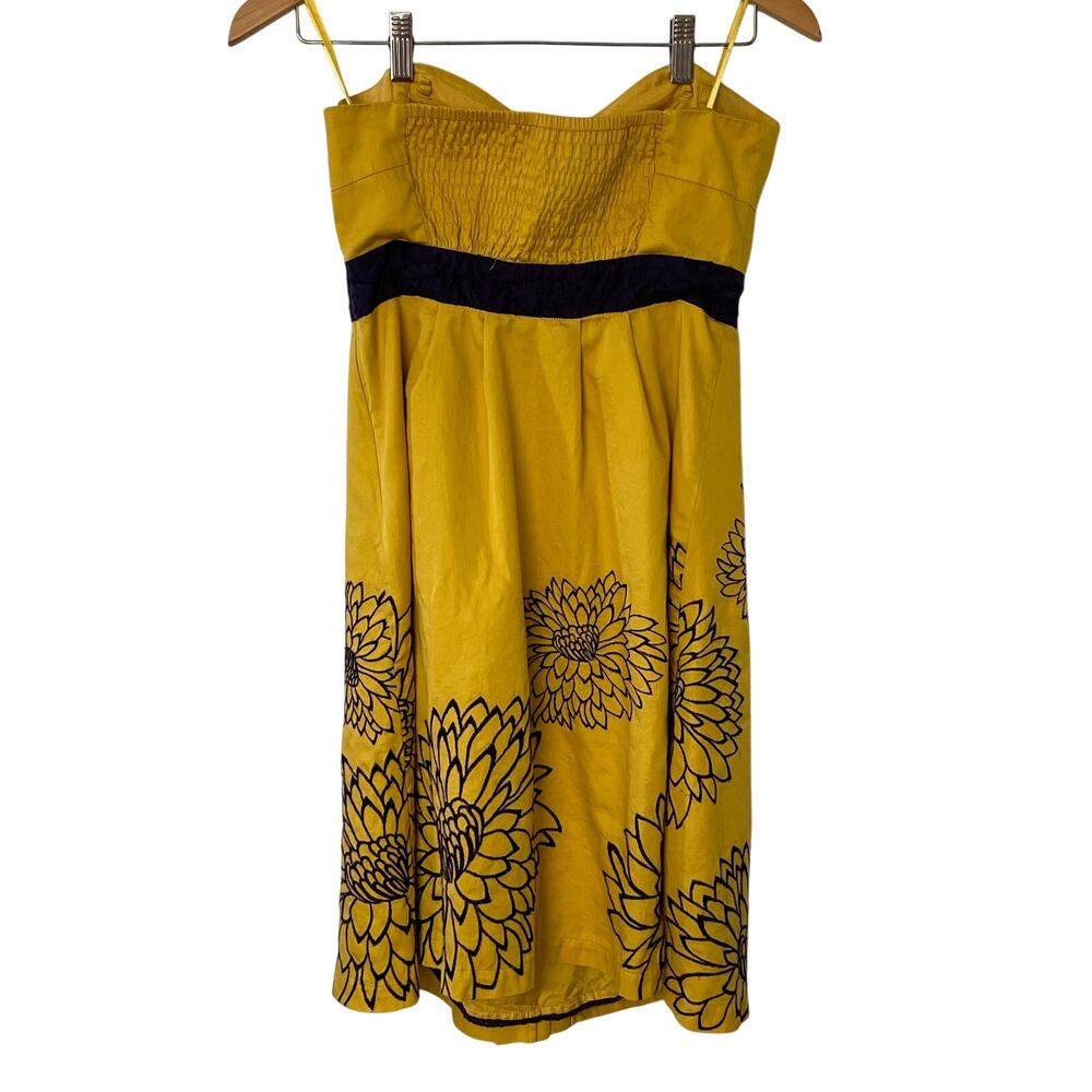 Anthropologie Floreat Ile Royale Strapless Dress Yellow Embroidered Flowers XS - Picture 4 of 9